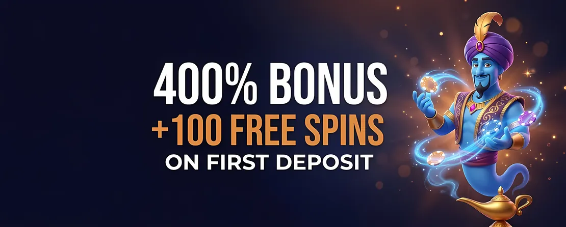Golden Genie Casino 400% bonus + 100 free spins on first deposit